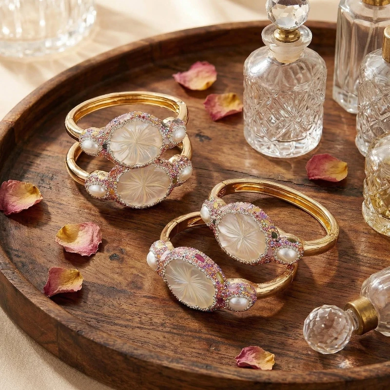 

Natural Sea Shell Tourmaline Pearl Bracelet - Ocean Energy Healing Bangle for Emotional Balance and Heart Chakra Harmony