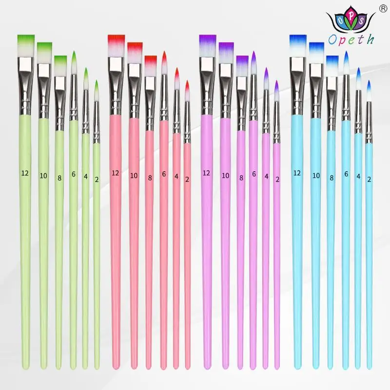 6pcs Professional Artist Paint Brushes Set Nylon Round Pointed Flat Tips Multicolored Paint Brush