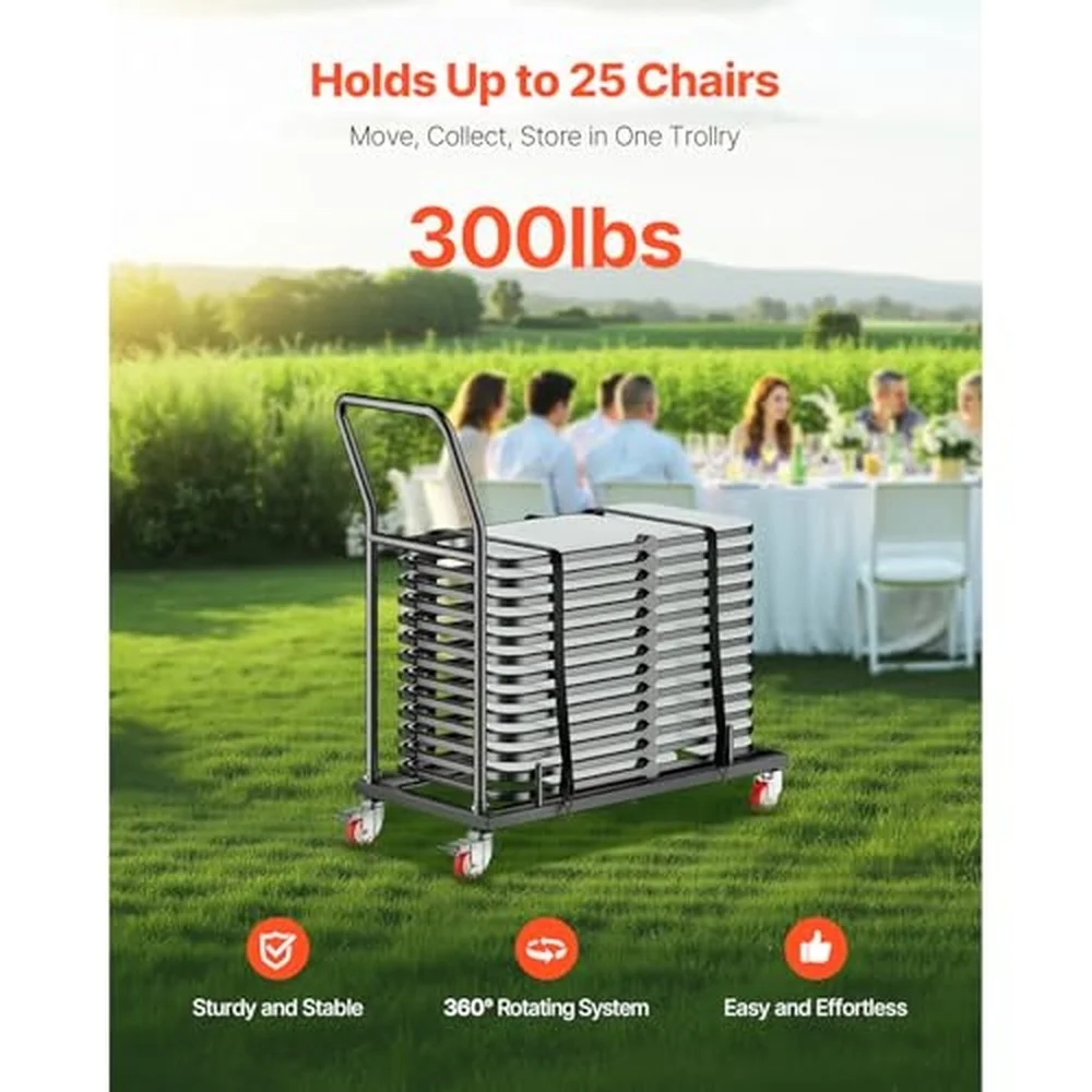 Folding Chair Rack 300 LBS Capacity L Shape Horizontal Placement Chair Cart for 25 Seat Heavy Duty Metal Seat Storage