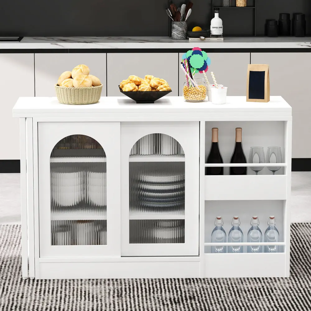 Moderner Bartisch, ausziehbar 360° ° Drehbarer Bartisch mit Stauraum, umkehrbarer Tisch, Sideboard-Bar mit Glastür – Detail 8