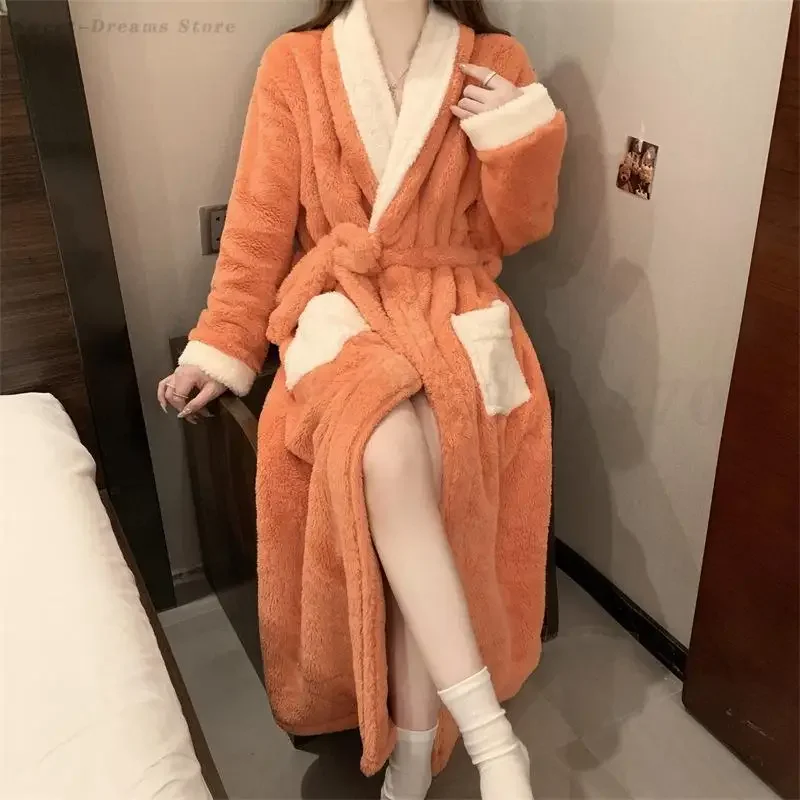 

Зимний утепленный теплый халат, ночная рубашка, фланелевой женский халат, одежда для сна, домашнее платье, мягкий коралловый флис, ночная рубашка, свободная одежда для дома