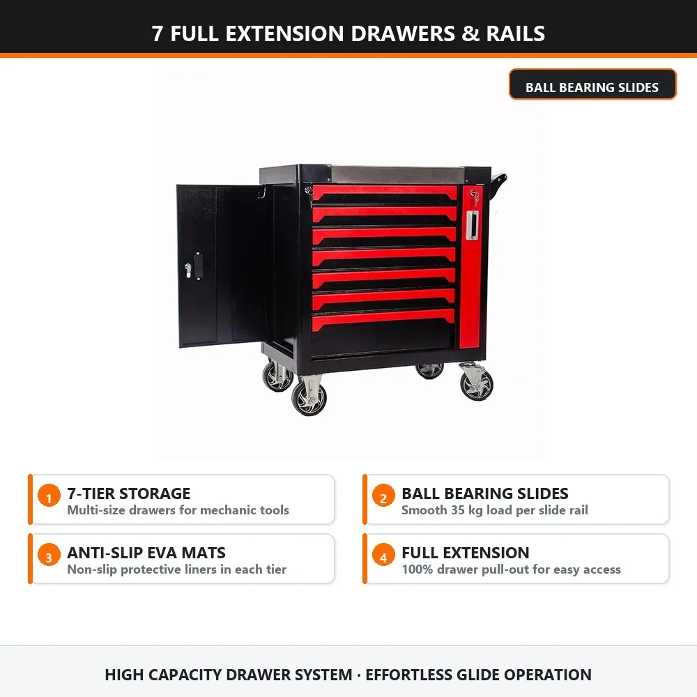 7-Drawer Steel Tool Cabinet Trolley Customizable Workbenches  Support Stainless Steel Iron Material Workshops