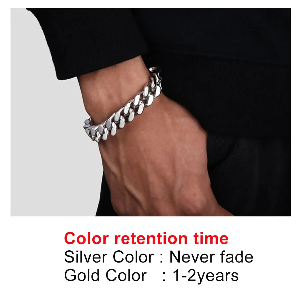 2022 Hip Hop Never Fade Jewelry Stainless Steel Miami Cuban Link Chain Bracelet For Men