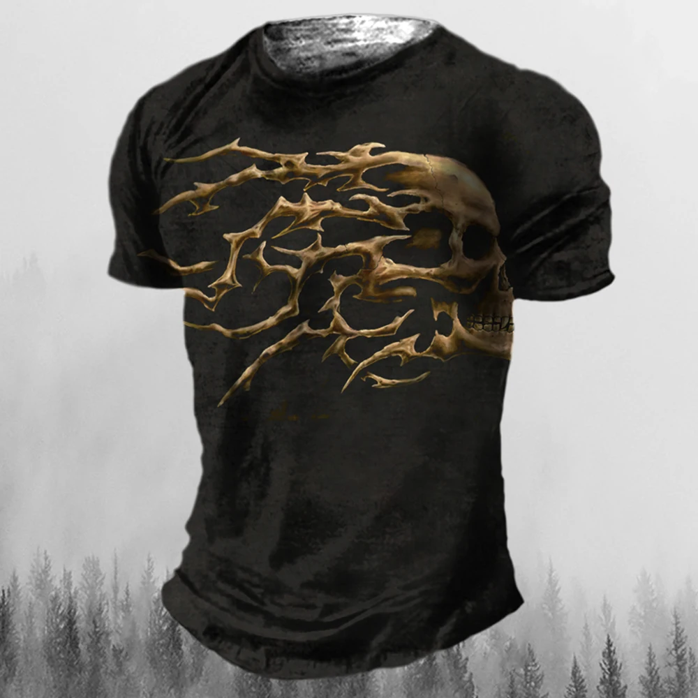 

Men's Summer 3D Vintage Horror Skull T-Shirt Hip Hop Rock Streetwear O-Neck Short Sleeve Oversized Male Top MOTO