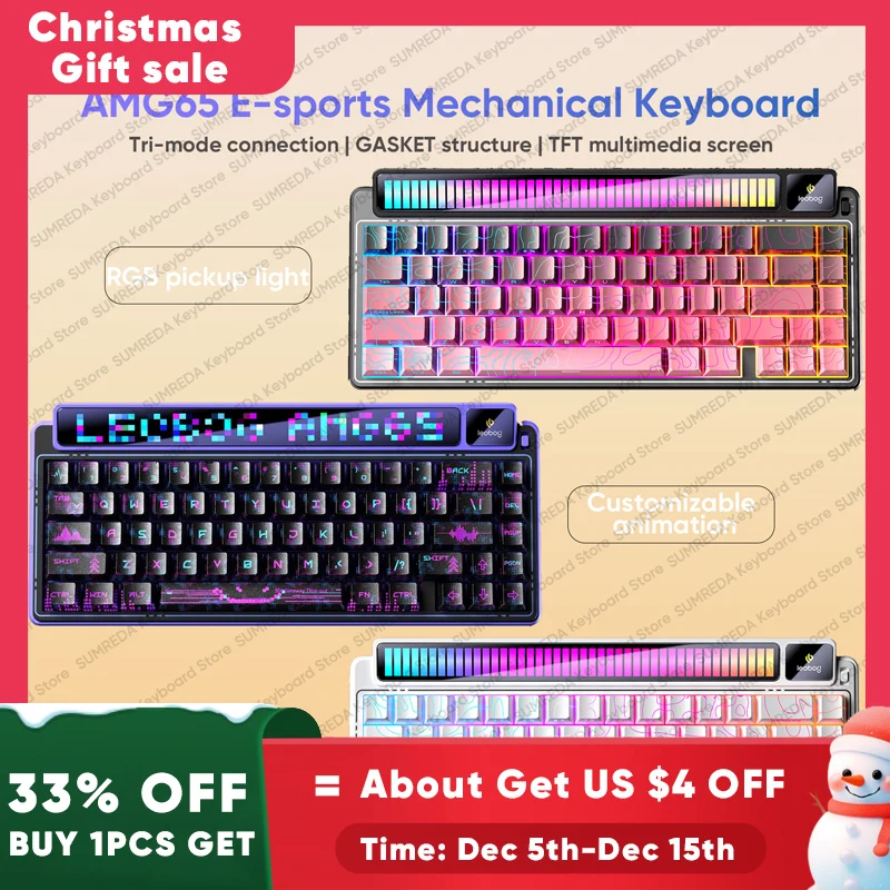 LEOBOG AMG65 Mechanical Keyboard TFT LED Screen RGB Hot-swap Bluetooth 2.4G Wired Keyboard Custom PC Gamer Accessories Gifts
