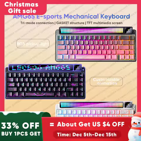 LEOBOG AMG65 Mechanical Keyboard TFT LED Screen RGB Hot-swap Bluetooth 2.4G Wired Keyboard Custom PC Gamer Accessories Gifts