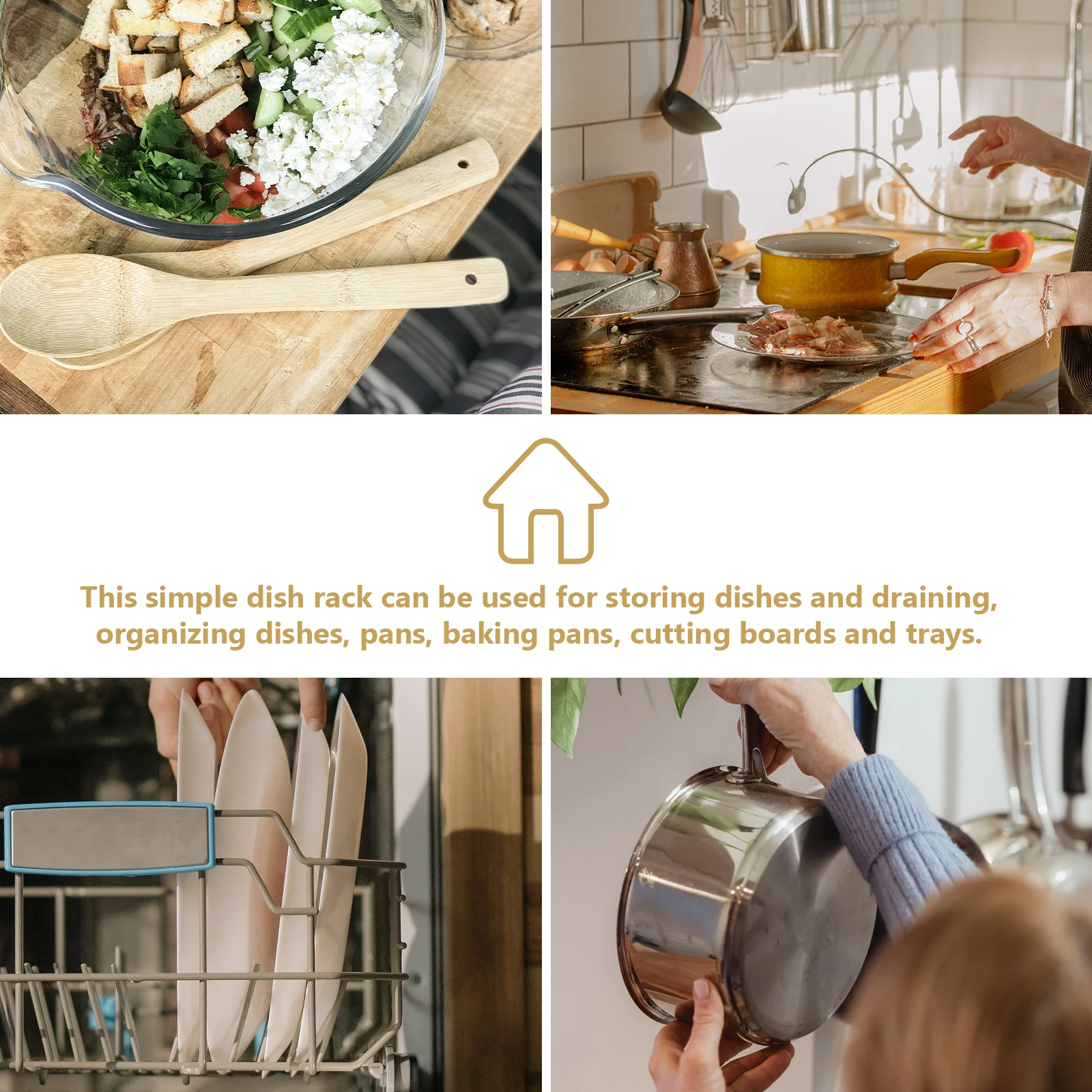 

Premium Carbon Steel Dish Rack Kitchen Storage Organizer Plate Holder Heavy Duty Pans Baking Sheets Space Saver