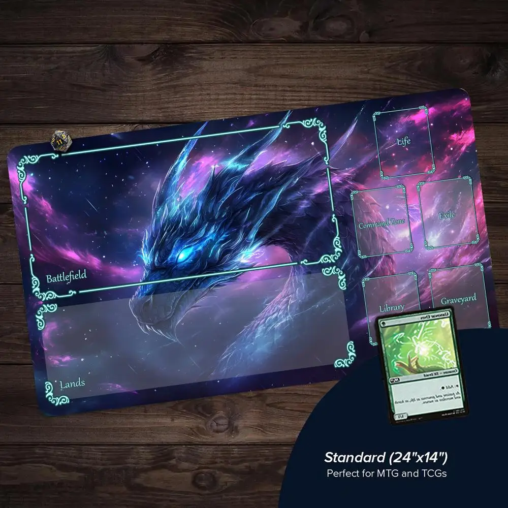 

Крутой игровой коврик «Звездное небо», дракон и единорог, MTG, волшебная карта, боевой коврик, нескользящий коврик с прошитыми краями, волшебный mtg, настольный игровой коврик