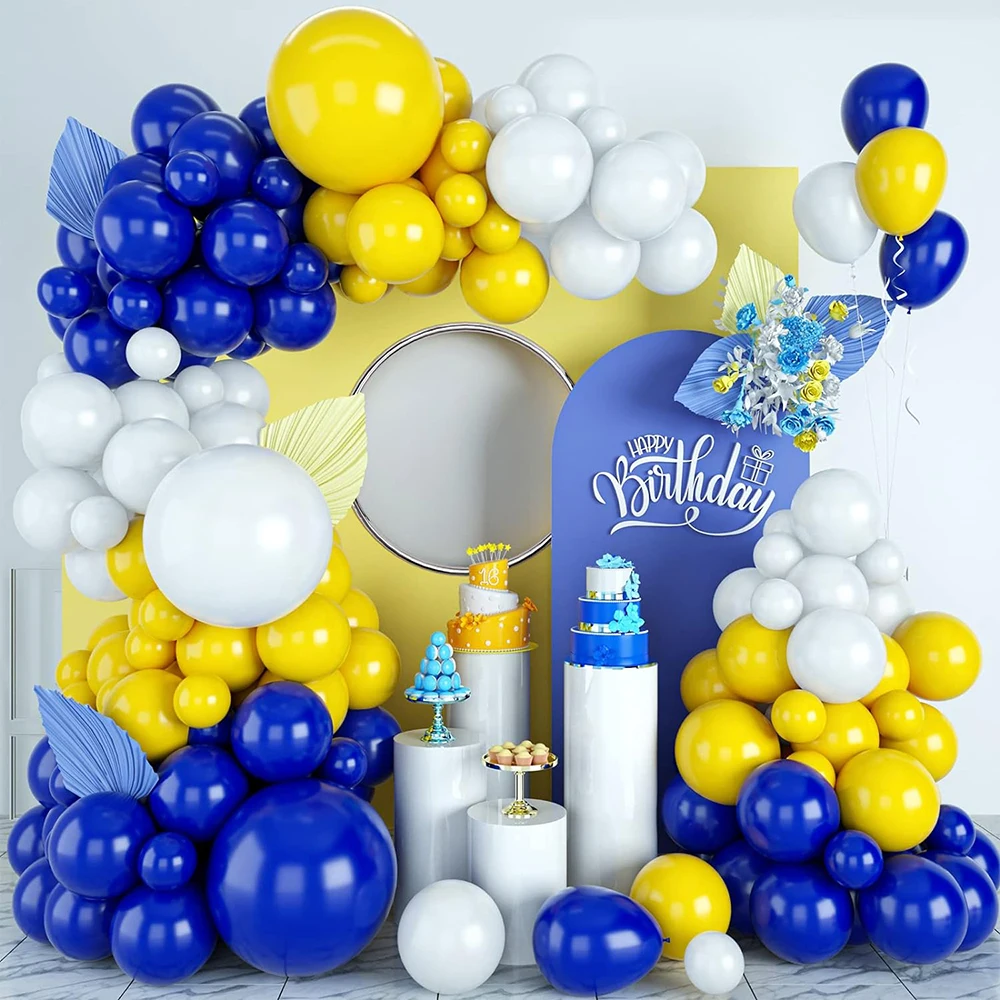 106Pcs Royal Blue Balloons Arch Garland Kit Yellow White Ballon Graduation Birthday Party Decor Baby Shower Wedding Decor Globos