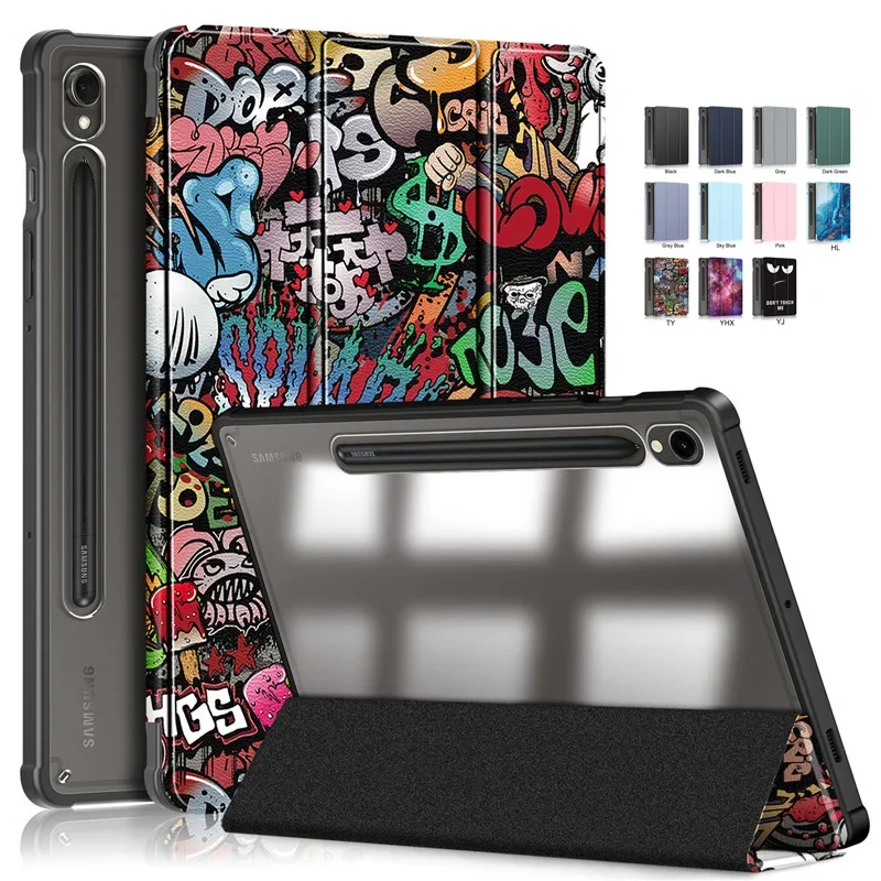 

Painting Luxury Business Leather Tablet Case for Samsung Tab S9 Case 11 Inch Tri-Fold PU Skin Feel Shockproof Protect Cover