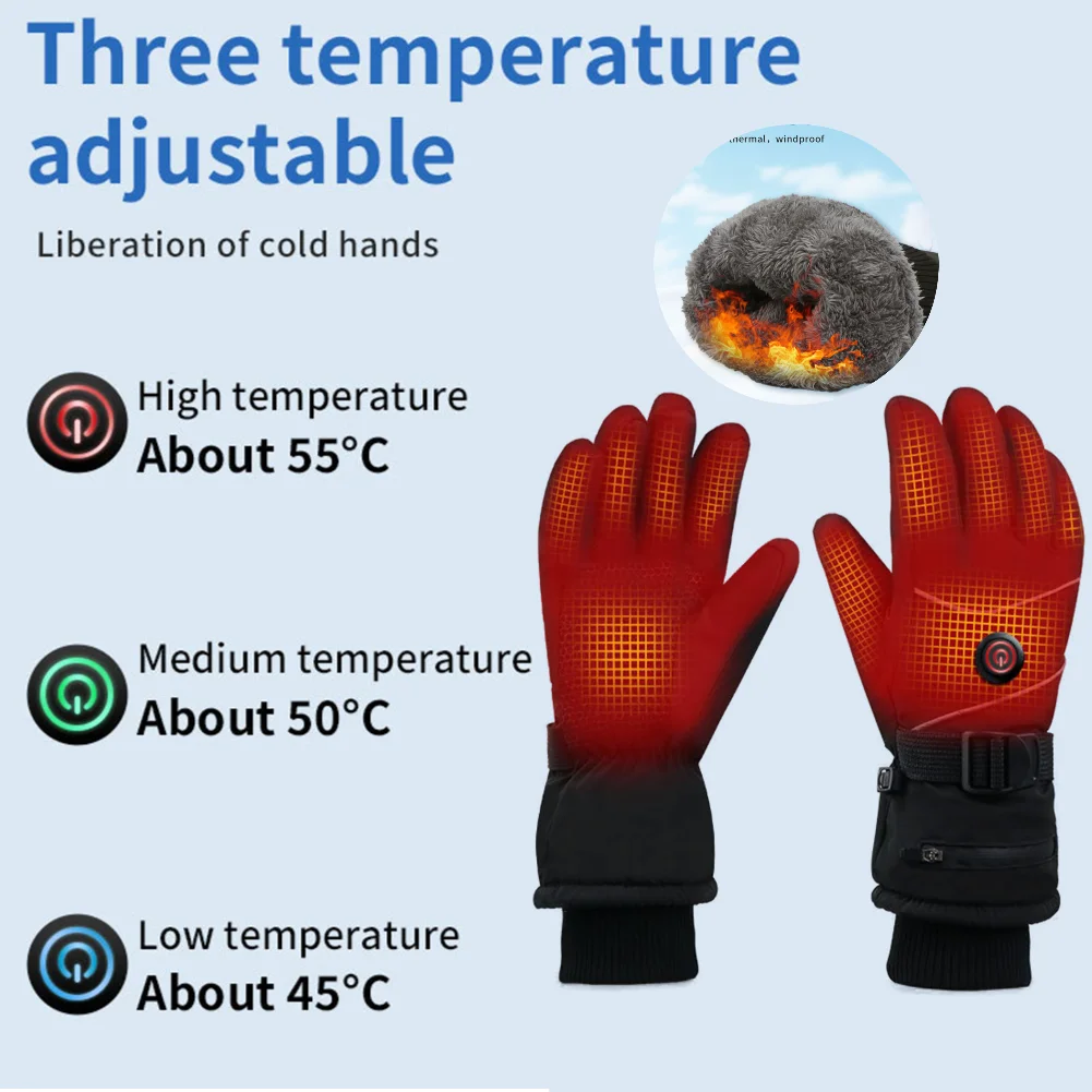 DC Rechargeable Winter Warm Electric Heated Gloves Waterproof Heated Motorcycle Gloves Touch Screen Hand Warmer for Women Men