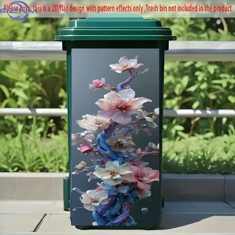 PC 2D Flat Self-Adhesive Trash Can Sticker, Dreamy Floral Entanglement Beauty Decorative Decal, Creative Trash Can Decoration,