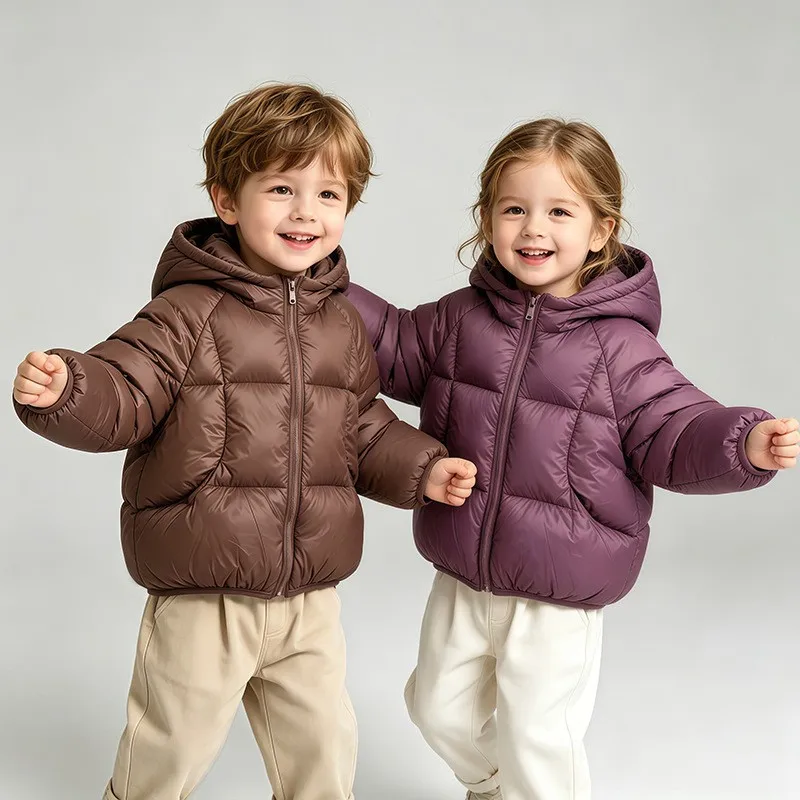 Herbst Winter Baby Jungen Mädchen Leichte Jacke Einfarbig Dick Warm Kapuzenjacke mit Reißverschluss Oberbekleidung für 1-6 Jahre Kinder Baumwolle Daunenjacke – Detail 2