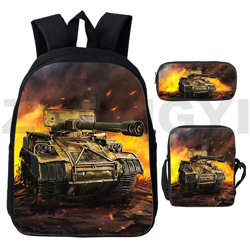 Fashion World of Tanks 3D Backpack for Men Waterproof Nylon Gerand Tanks Schoolbags 3 Pcs/Set Cartoon War Thunder Travel Bag