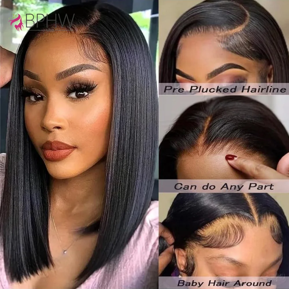 

Super High Density Wig 100% Human Hair HD Transparent Lace Front Human Hair Bob Wigs Brazilian 13x4 Lace Frontal Wigs For Women