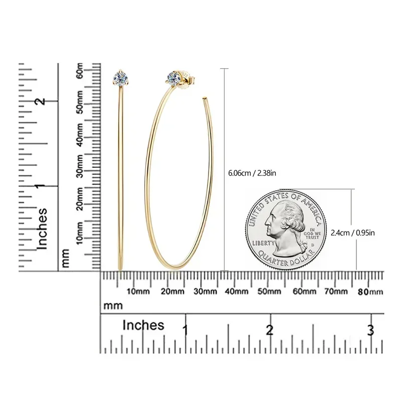 100% 925 Sterling Silver 4.0MM Moissanite Hoop Earring Big Circle Vintage Simple Party Earrings for Women Wedding Jewelry