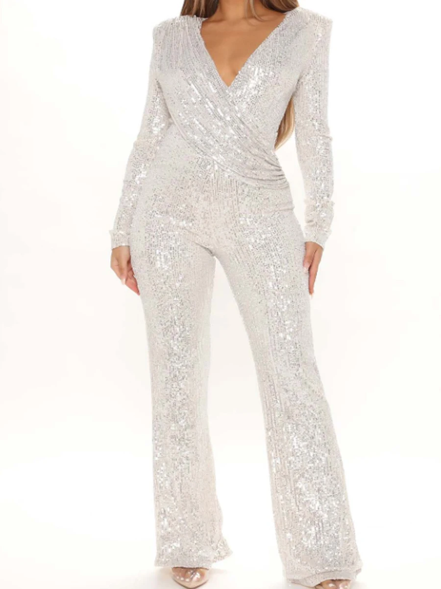 

Long Sleeve Sequin Jumpsuit Lady Outfits Club Party Outfits