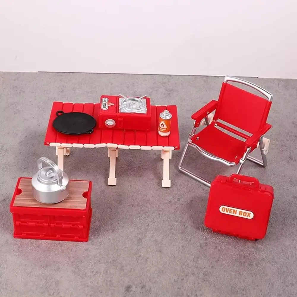 

Simulation Model Miniature Camping Picnic Set Pretend Play Early Education Folding Chair Gas Stoves Model 1:12 Dollhouse