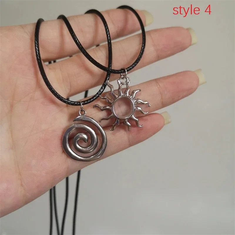 Y2K Spiral Vortex Pendant Necklace for Women Men Vintage Hand-woven Leather Rope Chain Necklace Grunge Jewelry