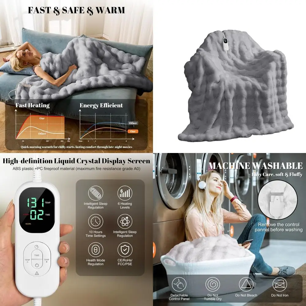 

Luxury Electric Heated Blanket, 50x60 inches, 6 Heat Levels, Auto Shut-Off, Overheat Protection, Memory Function, Cozy Knit Desi