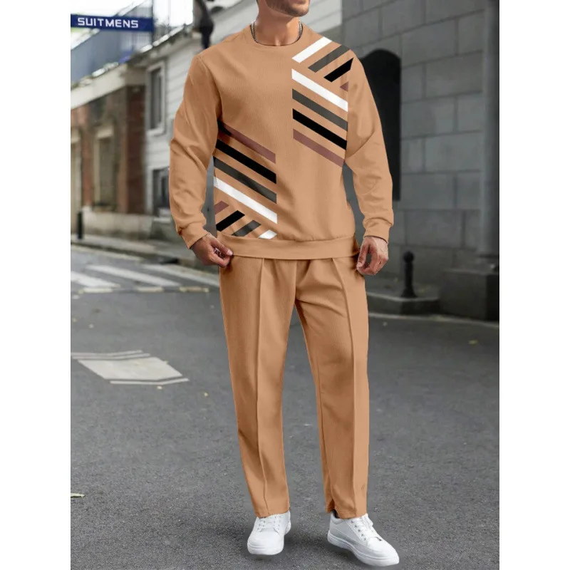 

2025 Mens Casual Trendy Tracksuit - Long Sleeve Pants Crewneck for Jogging Cross-Border