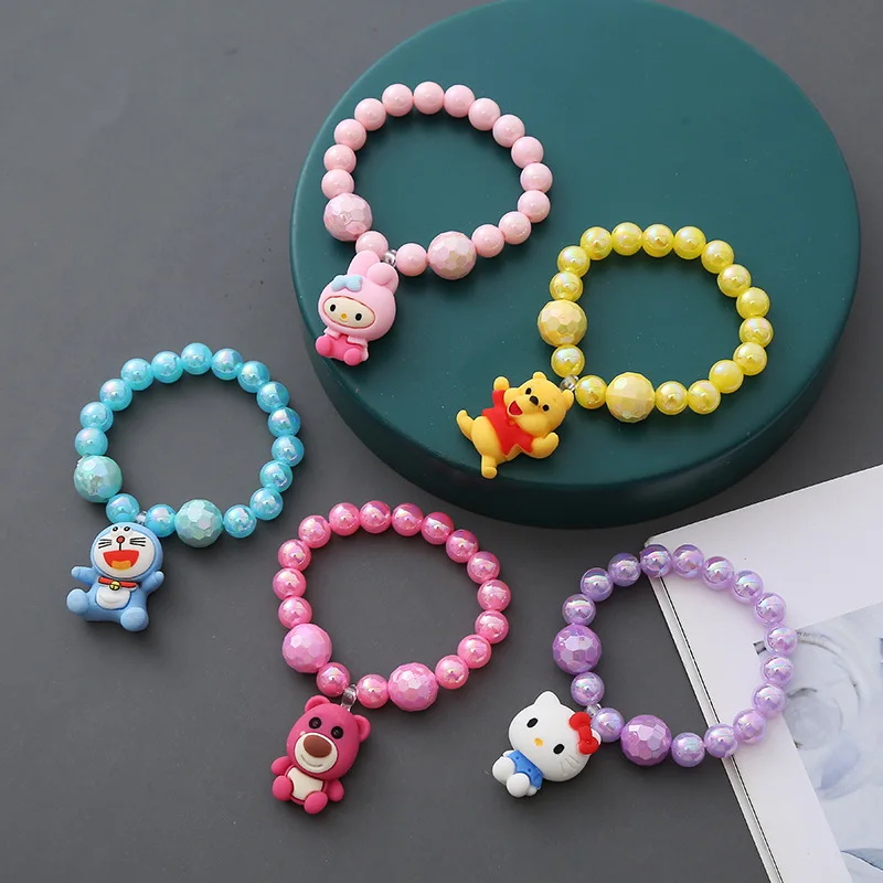 Disney Frozen Kids Bracelet Elsa Princess Pendant Jewelry Girl Cartoon Stereoscopic Winnie the Pooh Beaded Bracelet Birthday Gif