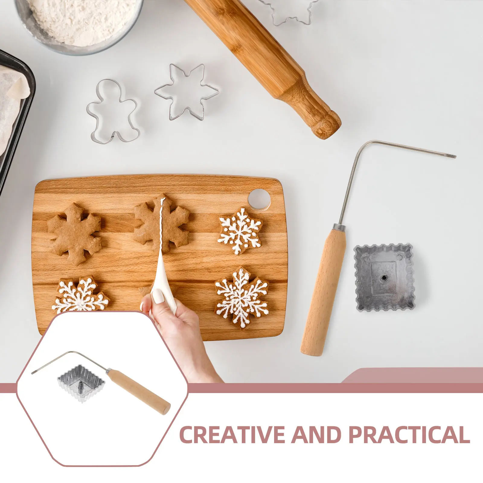 

Fried Snack Mold Square Handle Aluminum Wood DIY Pancake Frying Tool Kitchen Utensil Carrot Cake Shrimp Patty Maker Lightweight