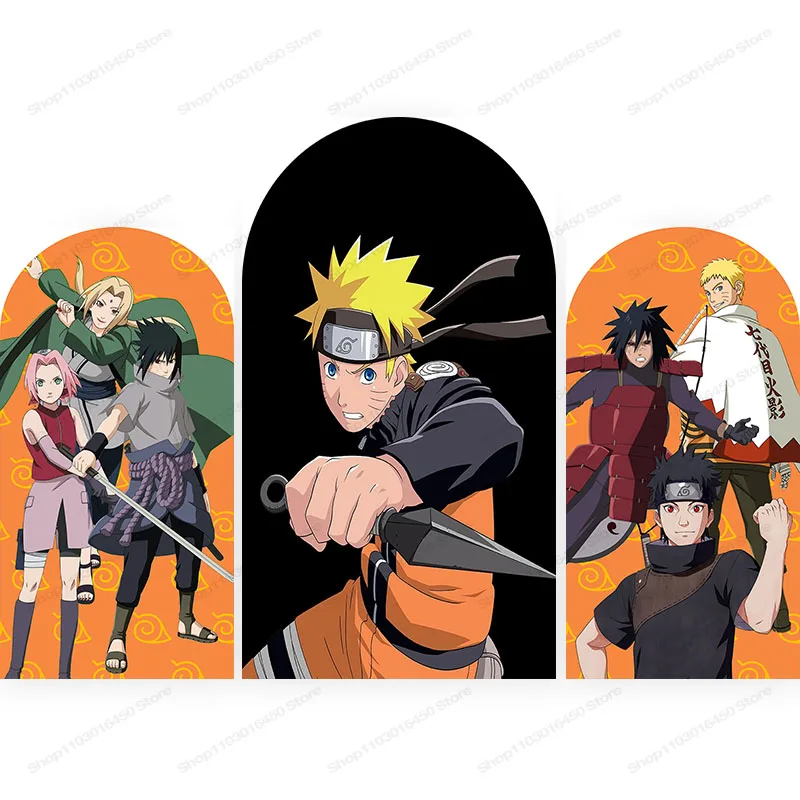 

Naruto Arch Backdrop Kids For Boys Birthday Party Decoration Cartoon Doublesides Photography Background Polyester Studio Props