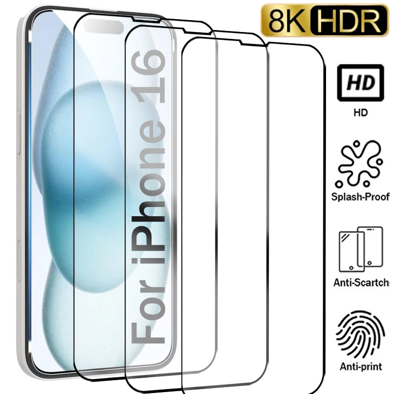 

Защитная пленка для экрана для iPhone 16 Plus 16 Pro Max, полностью покрывающая клеем защитная пленка из закаленного стекла для iPhone16, аксессуары для телефонов
