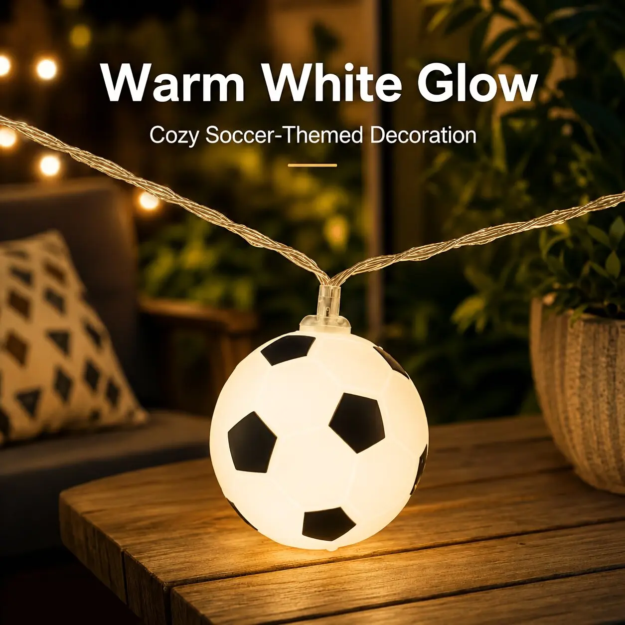 

1PC Battery Operated Soccer String Lights, Warm White/Colorful Decor for Parties, Bars, Clubs, Sports Carnivals
