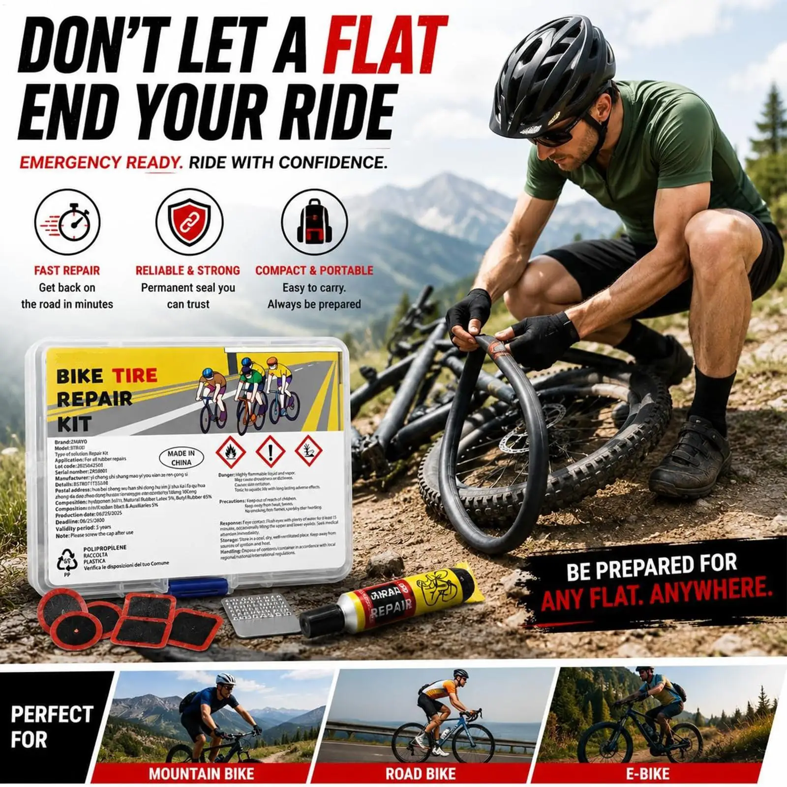 Bike Tube Repair Kit Portable Puncture Wheel Maintenance Set Bike Patch Kit For Women Men Adults Commute Weekend Touring Urban