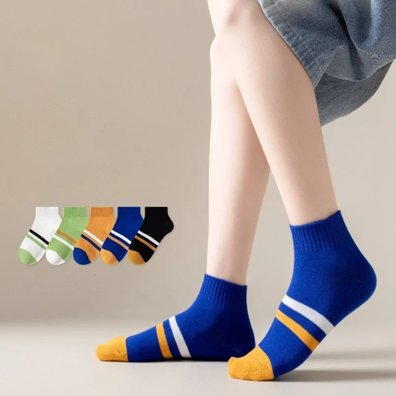 

5 Pairs Kids Boys Cotton Soft Comfort Socks 3+y Young Children Breathable Sweat Absorbing Stocking Girls Knit Striped Daily Sock