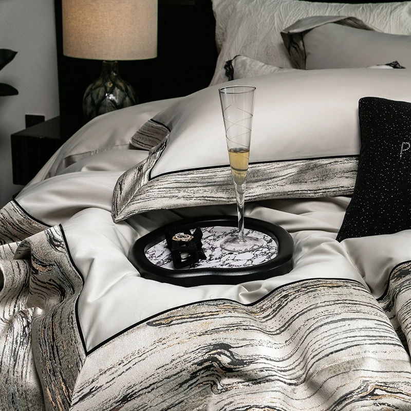 

1000TC Egyptian Cotton Grey Luxury Embroidery Bedding Set Ultra Soft Silky 1 Duvet Cover Set, 1 Fitted/Flat Sheet, 2 Pillowcases