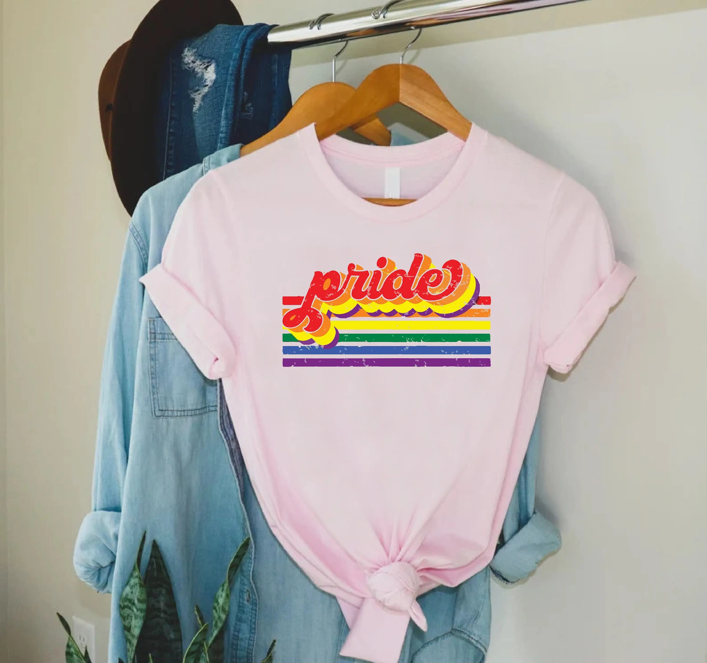 Vintage Pride T Shirt LGBT Rainbow Flag Free Love LGBTQ Community and Allies Design Retro Cute