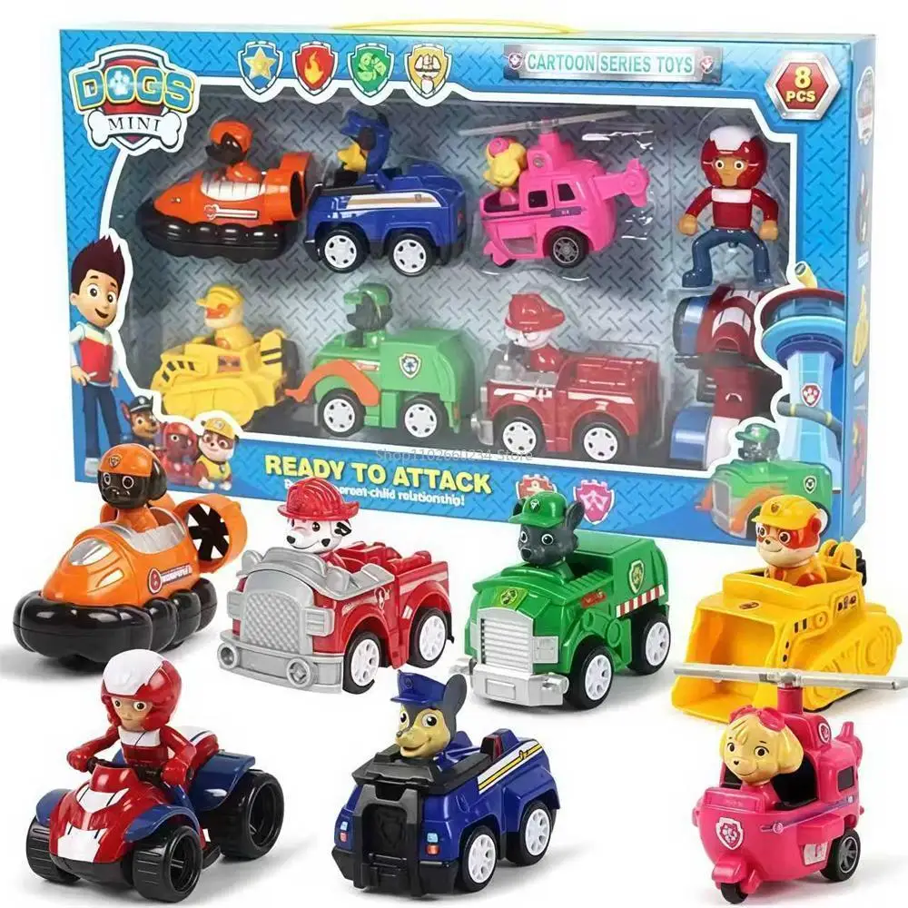 Paw Patrol Pull-Back-Autos Cartoon-Fahrzeug Chase Skye Marshall Rubble Spielset Actionfiguren-Sammlung Modellspielzeug Geburtstagsgeschenk