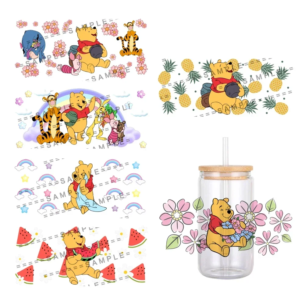 Disney Cartoon Winnie the Pooh UV DTF Aufkleber, wasserfeste Aufkleber für 16oz Glasbecher-Wickelaufkleber