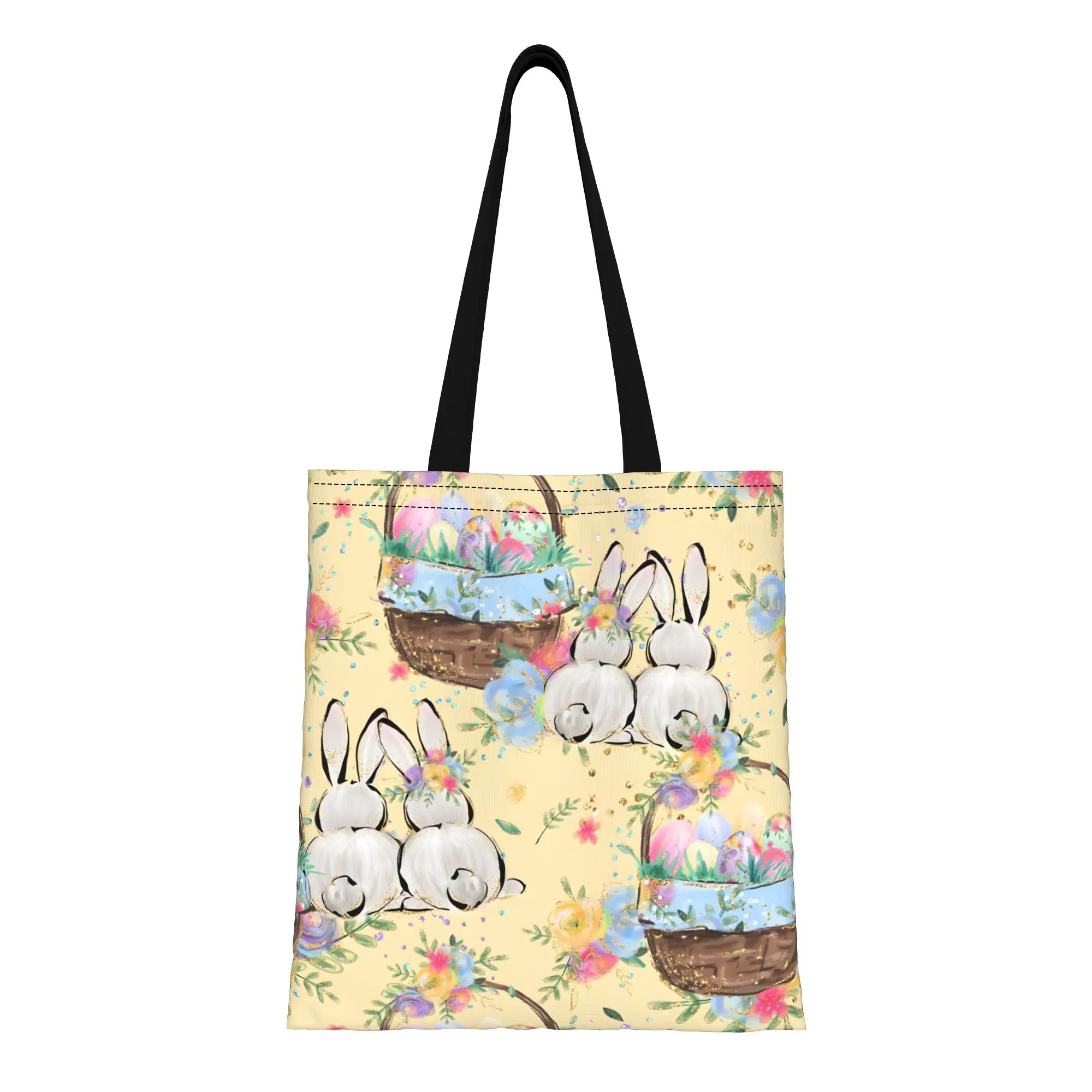 1PC Egg Hunt Canvas Tote Bag Easter Bunny Vibes Handbag Outdoor Handbag Trendy Tote