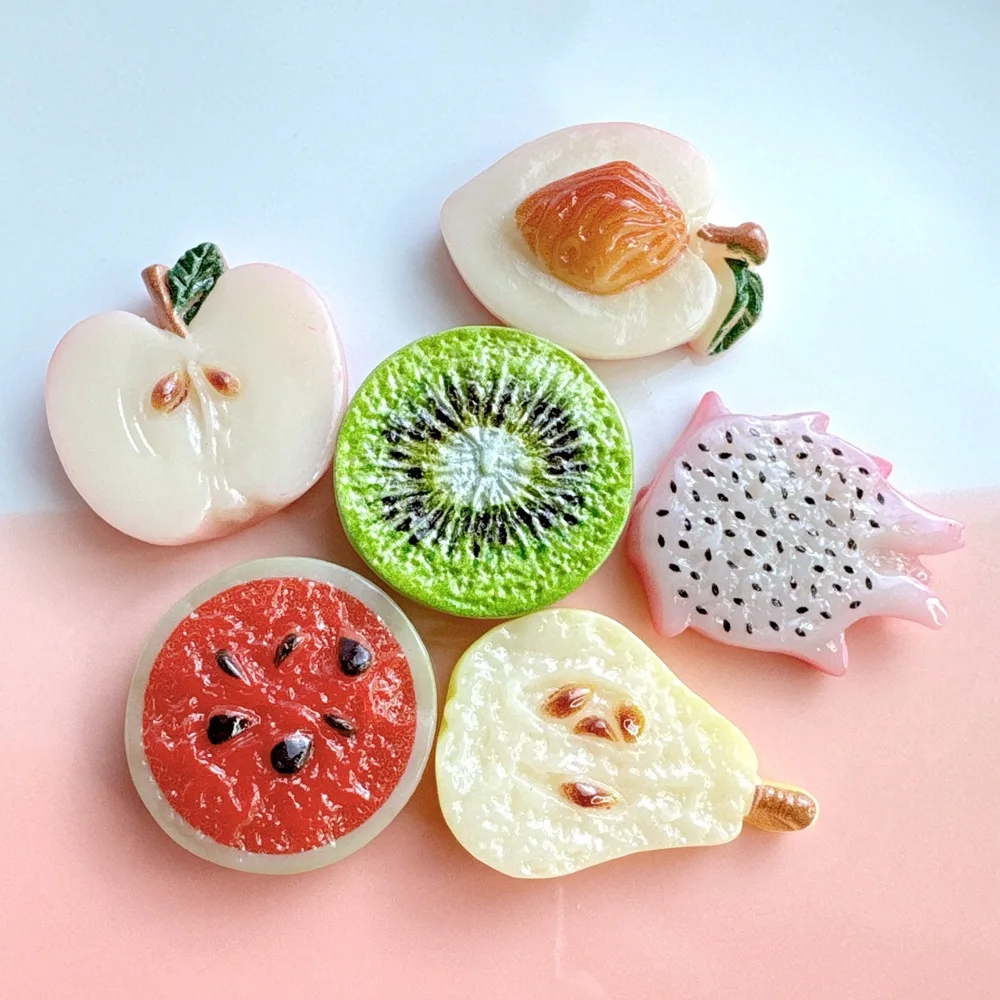 100pcs Cute Mini Fruit Slice Kiwi Dragon Fruit Flat Back Resin Cabochons Scrapbooking DIY Jewelry Craft Decoration Accessorie