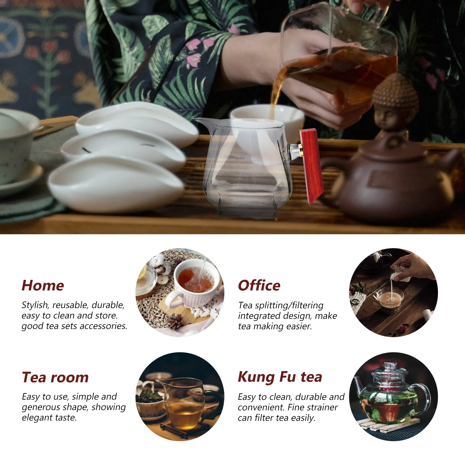 

Wooden H Teapot Fair Cup Heat Resistant Anti Scald Transparent Holder Tea Dispenser Public Cup Household