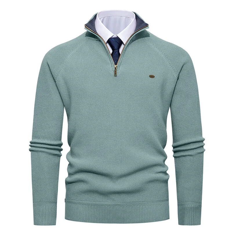 

Европейский и американский новый модный мужской однотонный воротник-стойка с длинным рукавом и полумолнией, повседневный модный утепленный пуловер, мужские топы