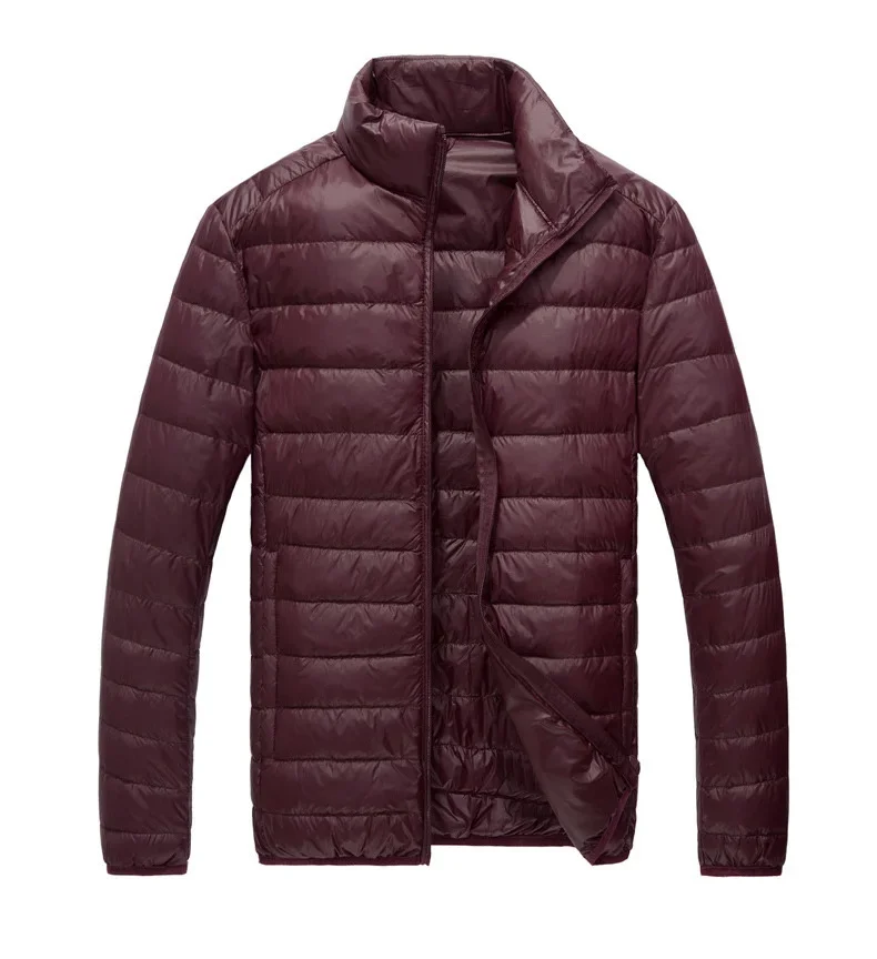 Schinteon Men Ultralight White Duck Down Jacket Thin Stand Collar Solid Color Simple Autumn Outwear