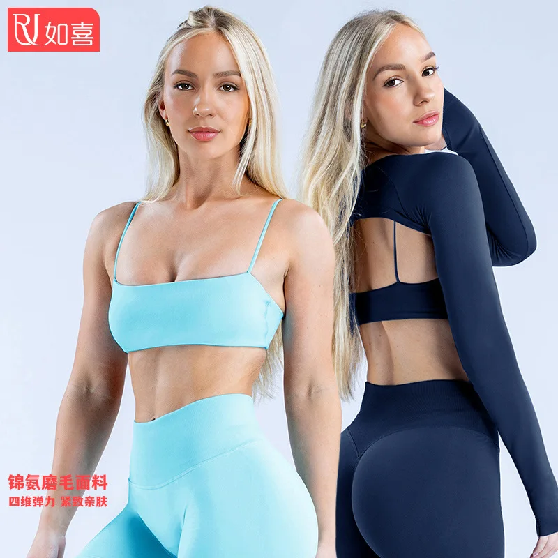 yoga Womens Long Sleeve Yoga Set Quick Dry Seamless Crop Top and High Waist Leggings for Gym Running Workout Training