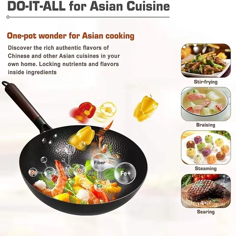 28cm High-Grade Iron Wok Pan Without Coating Household Cooking Pot Deeper Fry Pan Gas Stove Induction Cooker Applicable Cookware - view 4