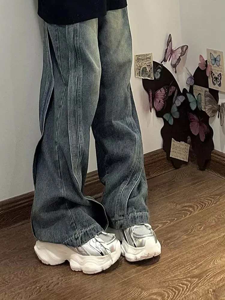 

Retro American Sle Men's Jeans Loose Wide Leg Pants High Waist Straight Cut Trousers Casual Wear Summer Faion