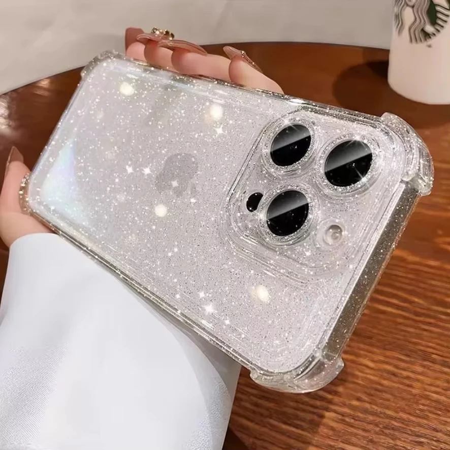 Coque de téléphone transparente souple et antichoc, étui Funda à paillettes en Silicone pour iPhone 13 Pro Air 16 15 14 11 12 17 Pro Max, nouvelle collection