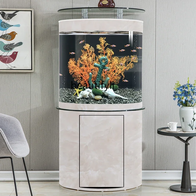 

Semi-round bottom filter goldfish tank floor-to-ceiling living room glass lazy water-free aquarium