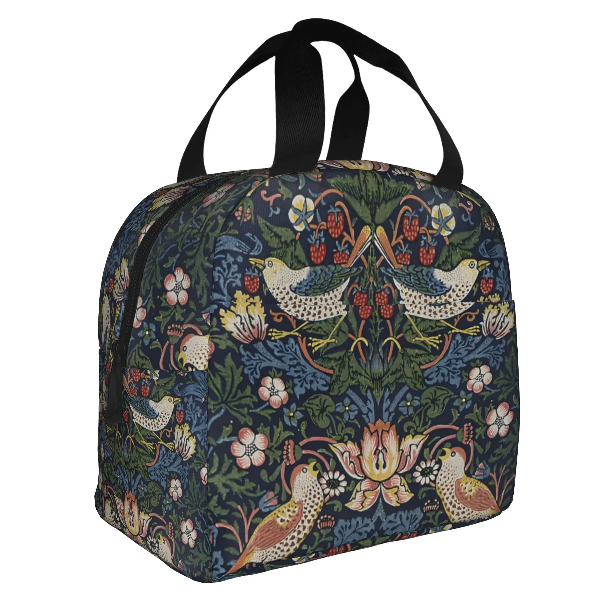 William Morris Insulated Lunch Bags for Women Bird Pattern Resuable Cooler Thermal Food Lunch Box Outdoor Camping Travel