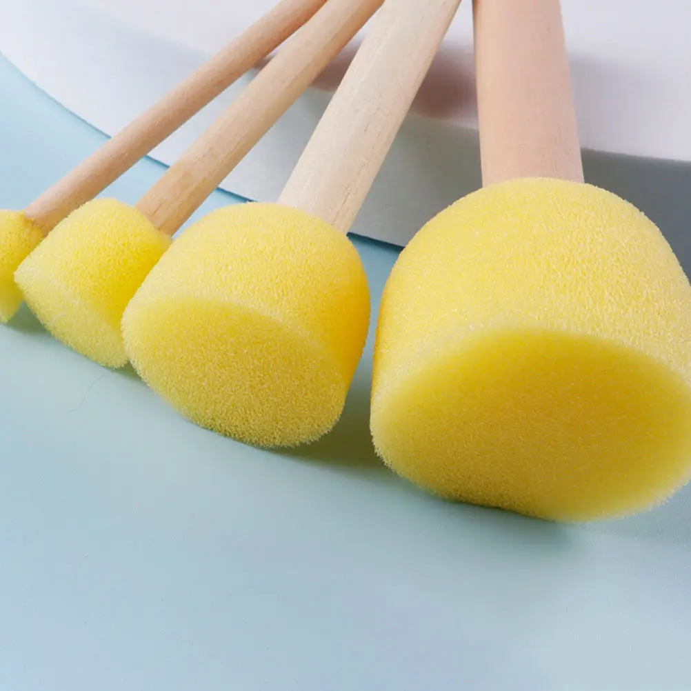 

12Pcs Children's Sponge Painting Brush Kit Premium Soft Sponge Tips Smooth Wooden Handle Fun Doodling Tool Painting Stamp Art