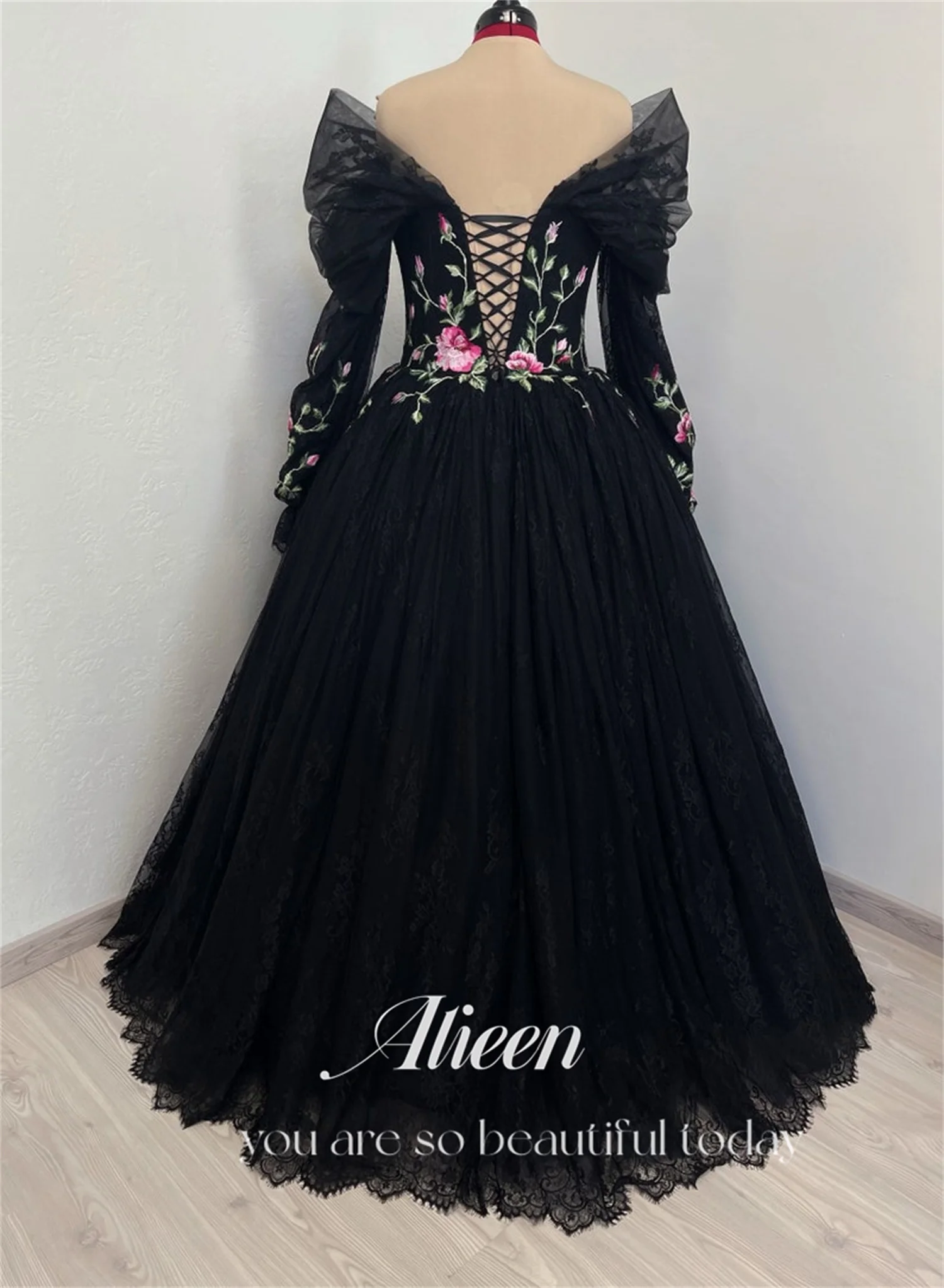 Aileen Flowers Wedding Dress Customized Black Elegant Plus Size Party Dresses for Special Occasions Evening Woman Gala Prom 2024