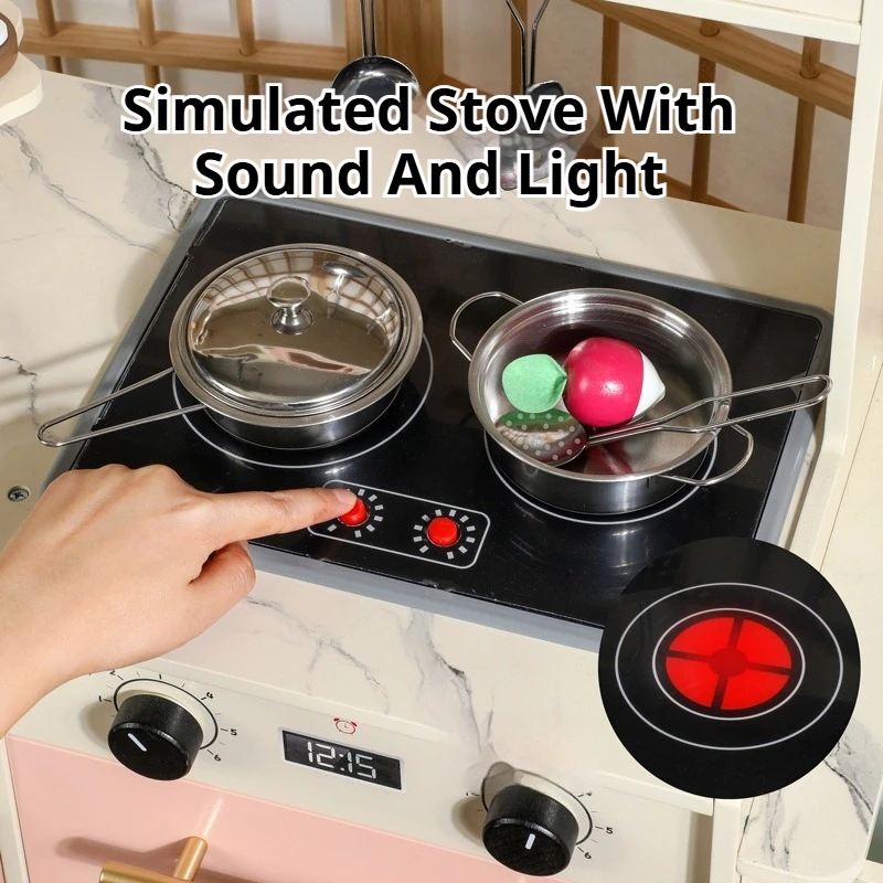 Wooden Simulation Children's Play House Pink Refrigerator Kitchen Household Toy Set, Early Education Educational Simulation Toy